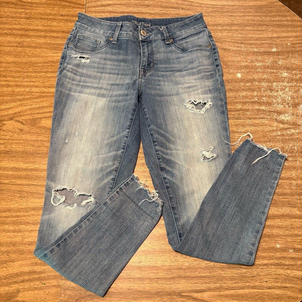 Maurice’s Distressed Skinny Ankle Jeans Faded Blue Size M Regular